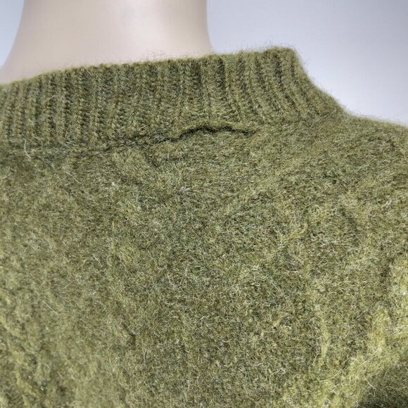 MONTAGUT VTG Wool Boxy Button up Ruffled Velevet Suede Green Cardigan s S-M - Picture 6 of 11